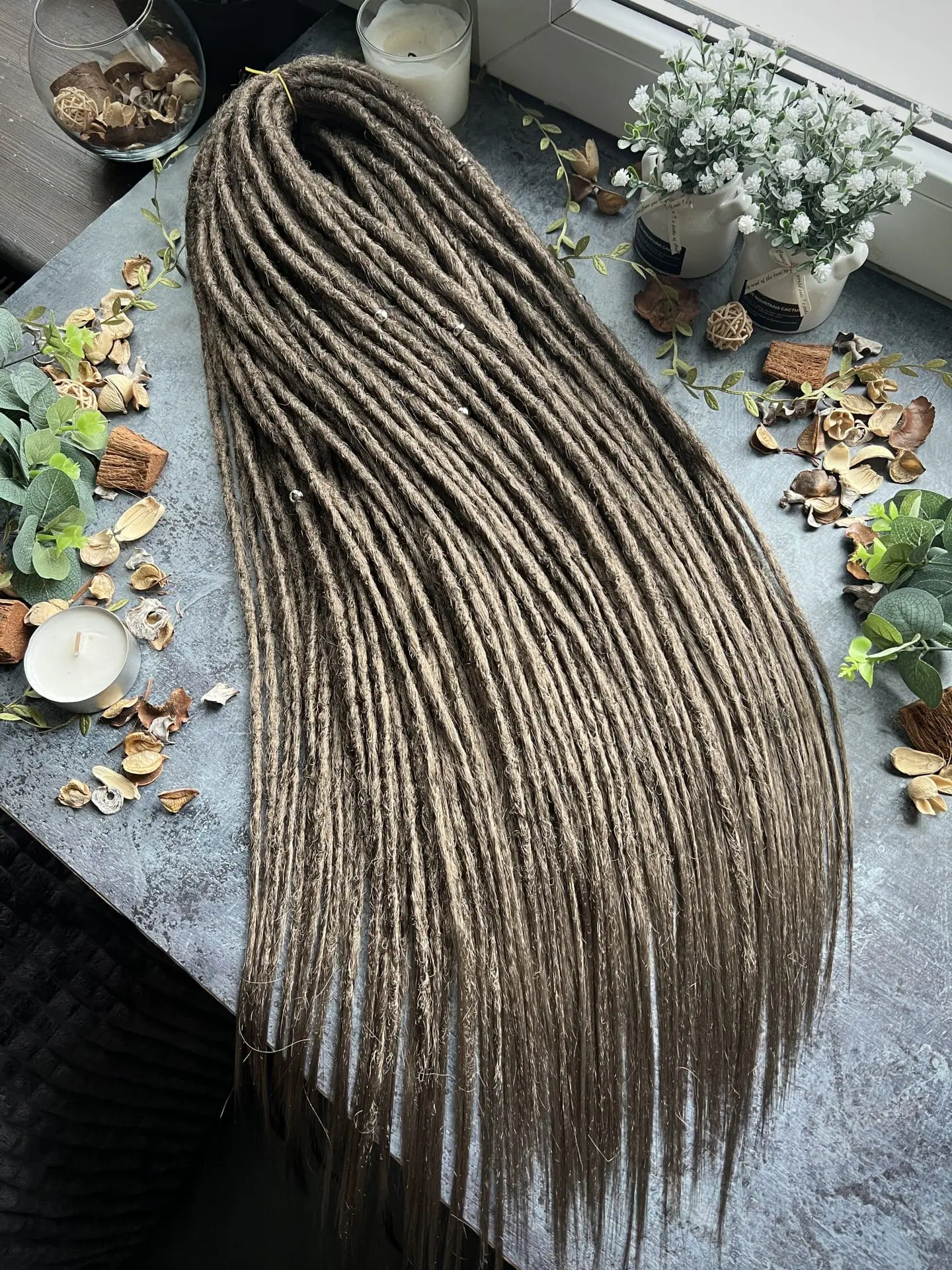 Gray Brown dreads, cold light brown straight dreadlocks