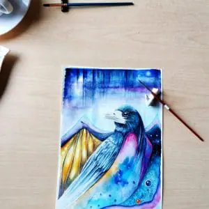 Halloween Rook (crow) watercolor painting wall decor original art