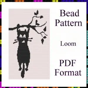 Loom pattern Black cat on a tree Tapestry bead pattern PDF file