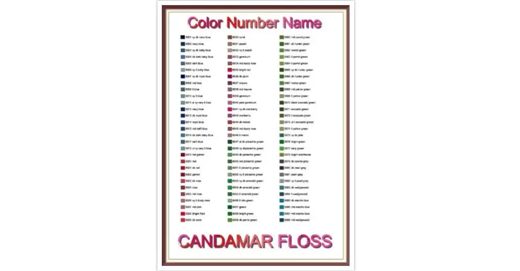 Candamar Thread List by Color Number Name Cross Stitch Chart