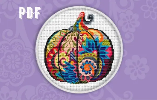 Halloween Cross stitch PDF Modern pumpkin pattern - Crealandia