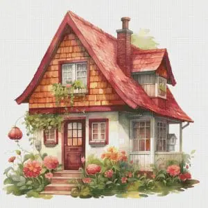 House in Garden Cross Stitch Pattern Vintage Counted 704 276
