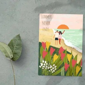Set of cards summer vibes, summer mood, picnic, people in nature,