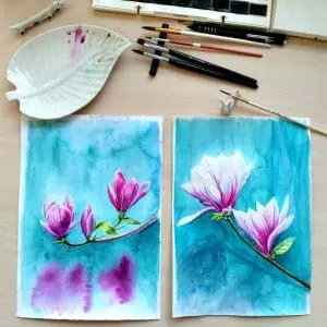 Magnolia 2 flower modern abstract home wall decor original art