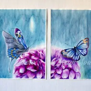 Butterflies watercolor painting, abstract home modern wall decor