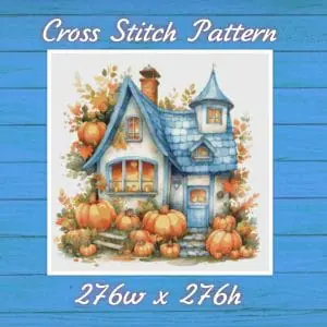 Cottage Autumn Cross Stitch Pattern Vintage Counted 728 276