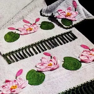 Vintage water lily bath set, applique crochet pattern easy