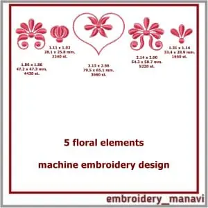Flowers monochrome set of 5 elements Machine Embroidery Designs