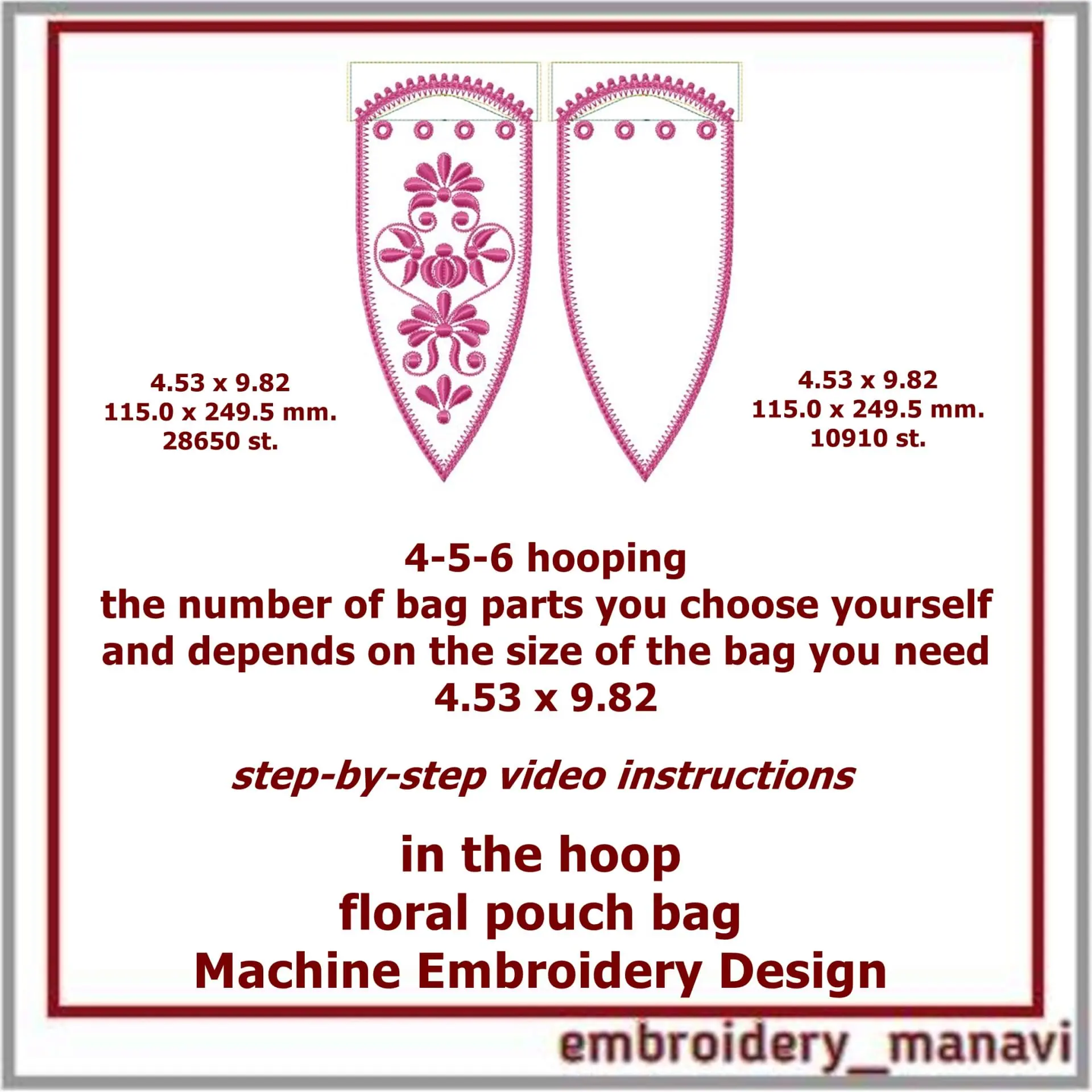 In the hoop Machine Embroidery Design floral pouch bag ITH 2 In the hoop Machine Embroidery Design floral pouch bag ITH - Image 2