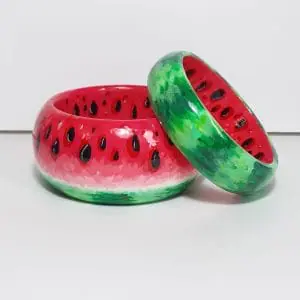 A set of wide bracelets in the shape of a watermelon rare handmade jewelry