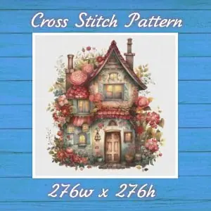 Cottage with Roses Cross Stitch Pattern Vintage Counted 789 276