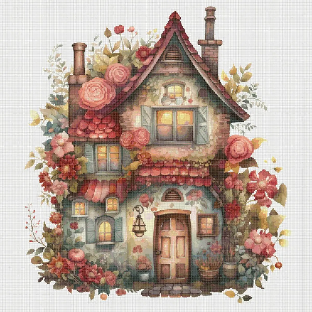 Cottage with Roses Cross Stitch Pattern Vintage Counted 789 276 - Image 2