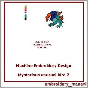 Digital Machine Embroidery Design Mysterious unusual bird 2