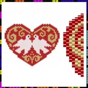 Peyote stitch pattern Valentine heart Pigeons Beaded pendant