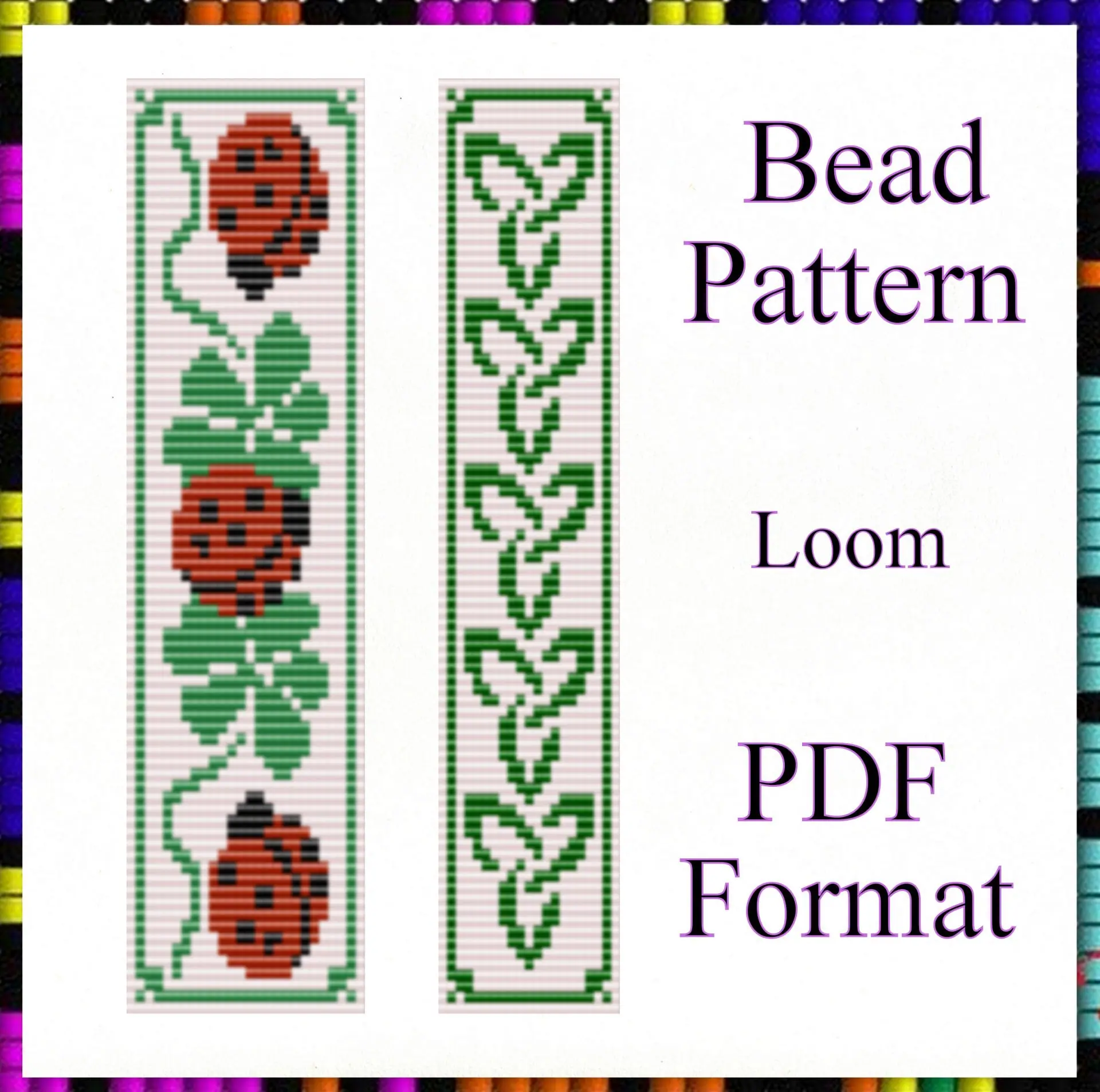 Loom beaded bracelet Ladybug and shamrock Miyuki delica PDF file 1 Loom beaded bracelet Ladybug and shamrock Miyuki delica PDF file