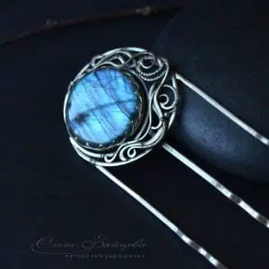 Fantasy hairpin Eclipse with labradorite for long hair