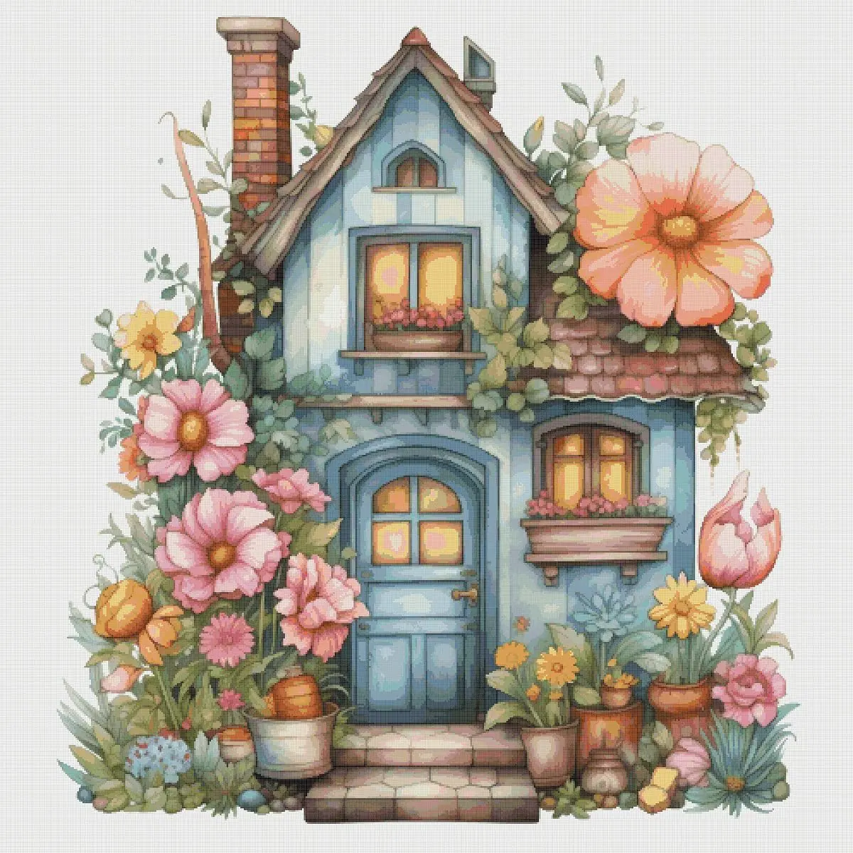 Cottage Cross Stitch Pattern Vintage Counted DIY 824 497 - Image 2
