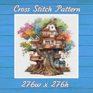 TreeHouse Cross Stitch Pattern Vintage Counted DIY 826 276
