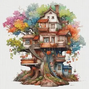 TreeHouse Cross Stitch Pattern Vintage Counted DIY 826 276