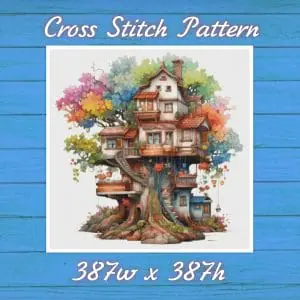 TreeHouse Cross Stitch Pattern Vintage Counted DIY 826 387