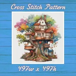 TreeHouse Cross Stitch Pattern Vintage Counted DIY 826 497