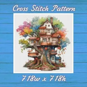 TreeHouse Cross Stitch Pattern Vintage Counted DIY 826 718