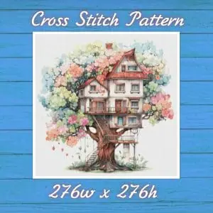 TreeHouse Cross Stitch Pattern Vintage Counted DIY 827 276