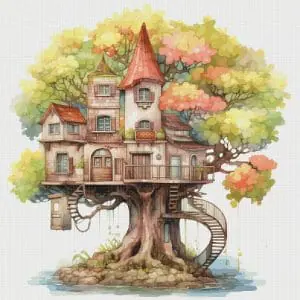 TreeHouse Cross Stitch Pattern Vintage Counted DIY 831 387
