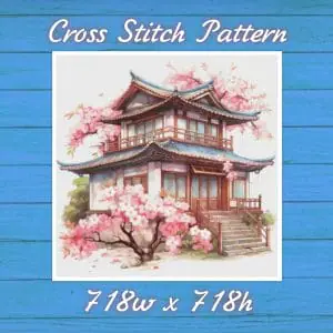 Cottage with Sakura Cross Stitch Pattern Vintage Counted 838 718
