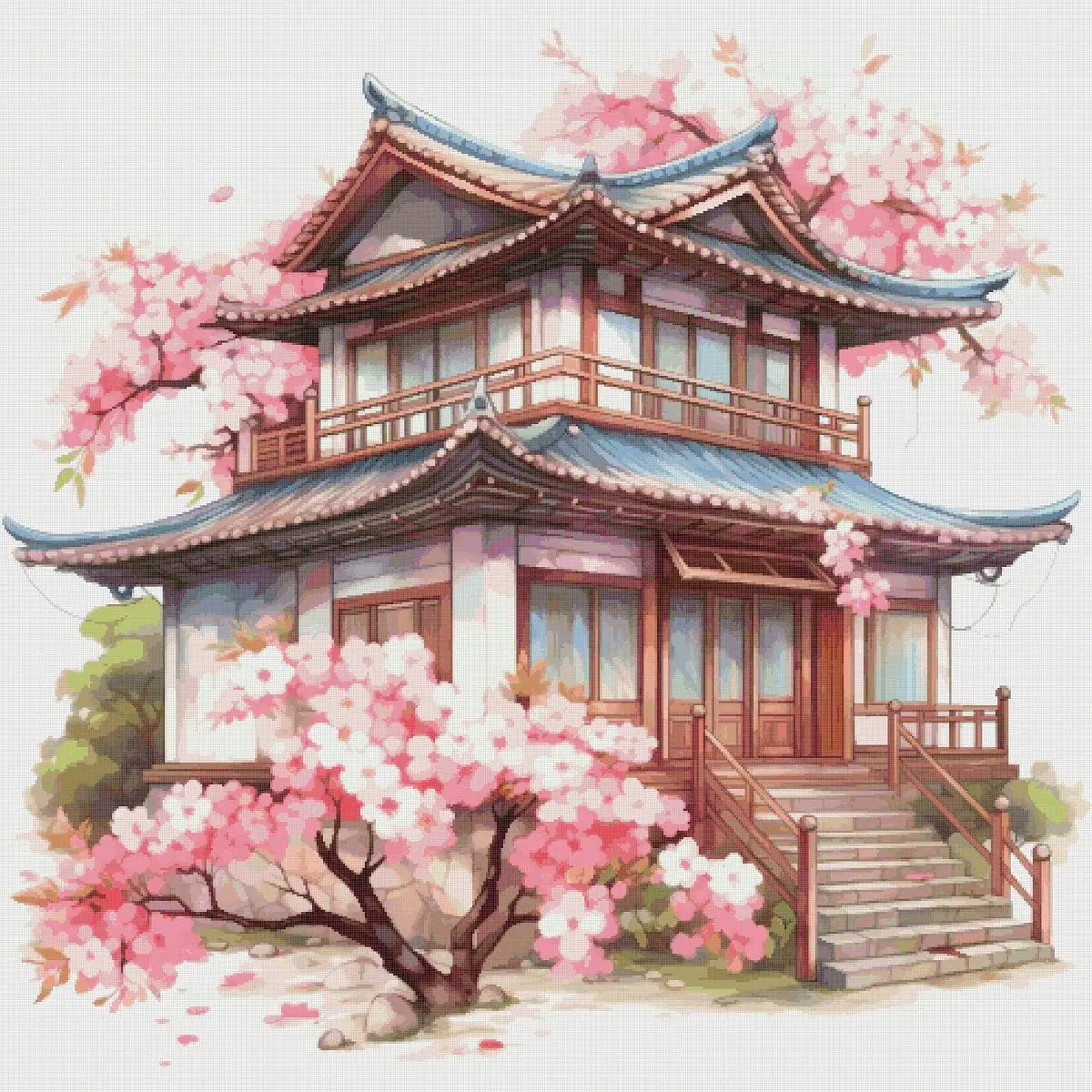 Cottage with Sakura Cross Stitch Pattern Vintage Counted 838 718 - Image 2