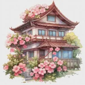 Cottage with Sakura Cross Stitch Pattern Vintage Counted 843 387