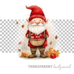 Gnome holds a basket of apples in his hands Sublimation Clipart