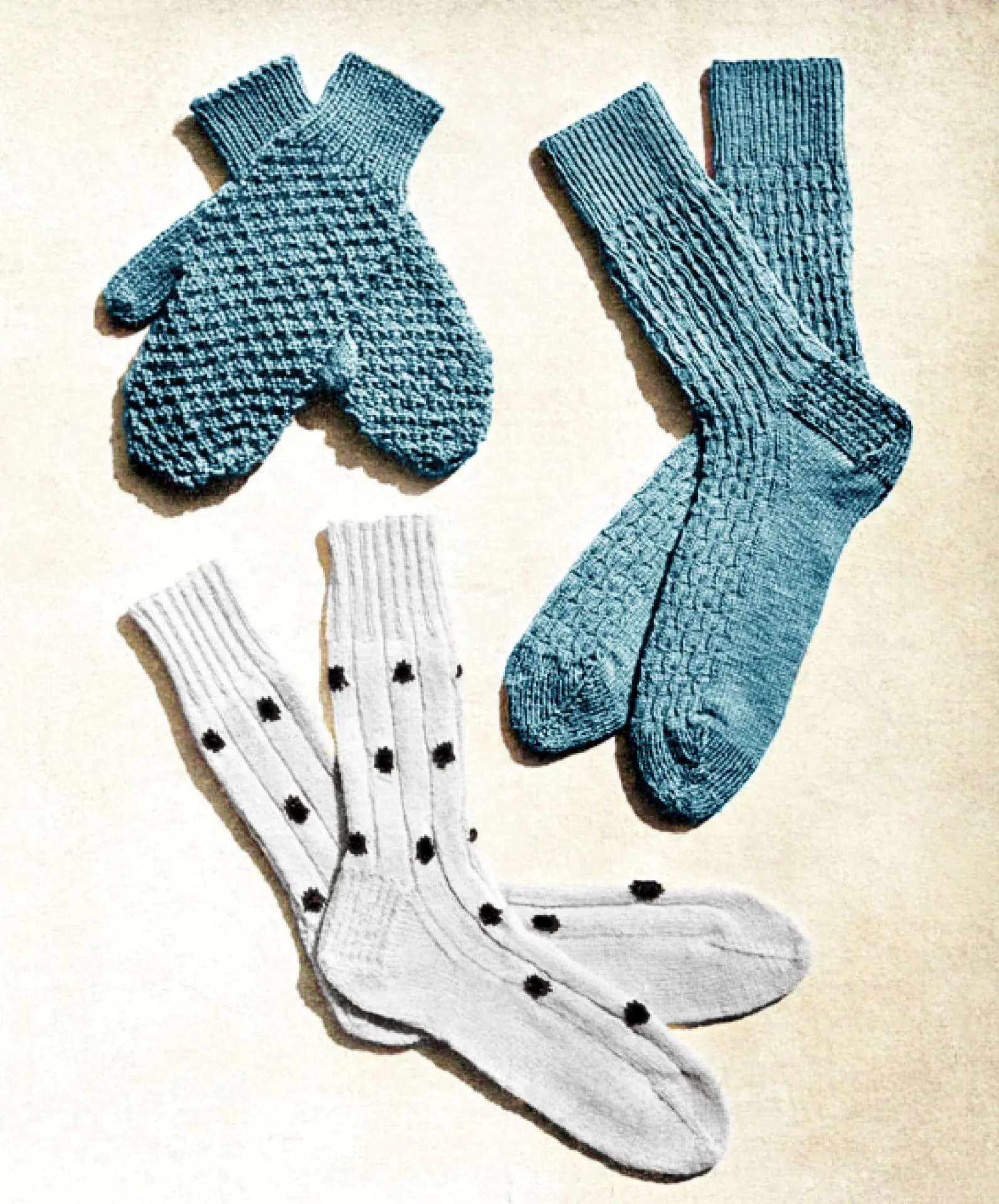 Pattern socks, polka dot socks, mittens knitting vintage, pdf 1 Pattern socks, polka dot socks, mittens knitting vintage, pdf