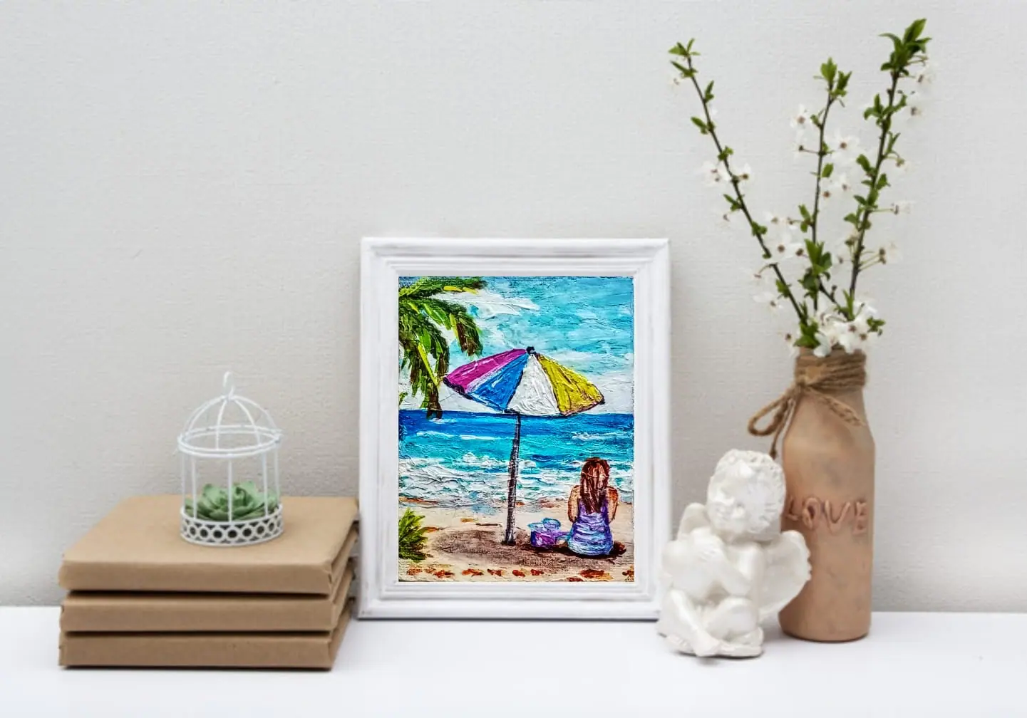 Girl Beach Painting Umbrella Painting Crealandia