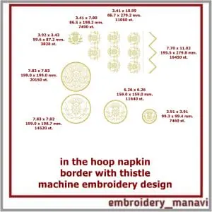 In the hoop napkins border with thistle machine embroidery design
