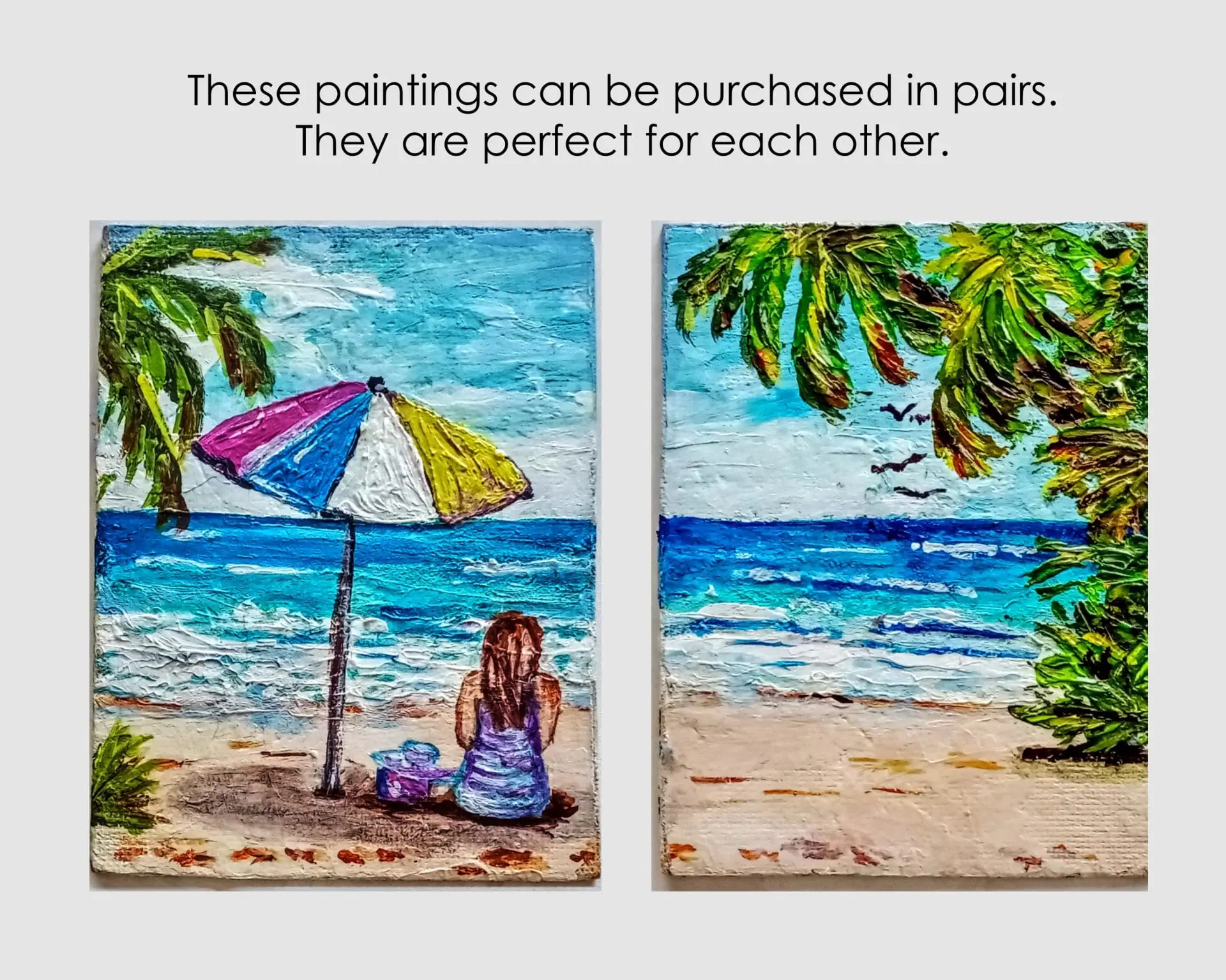 バリ絵画:beach girls Girl Beach Painting Umbrella Painting Crealandia