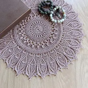 Textured relief dark beige doily Momentous Occasion in use
