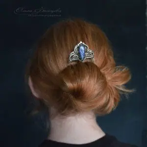 Fantasy hairpin Iris with purple labradorite for long hair