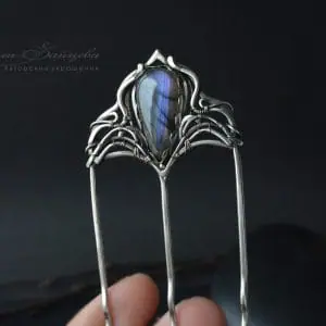 Fantasy hairpin Iris with purple labradorite for long hair