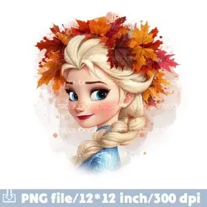 Elsa in a wreath of autumn leaves Sublimation Watercolor image