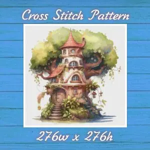 TreeHouse Cross Stitch Pattern Vintage Counted DIY 810 276