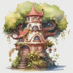TreeHouse Cross Stitch Pattern Vintage Counted DIY 810 276