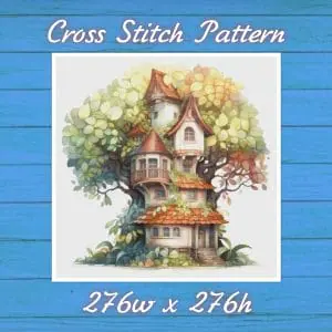 TreeHouse Cross Stitch Pattern Vintage Counted DIY 814 276