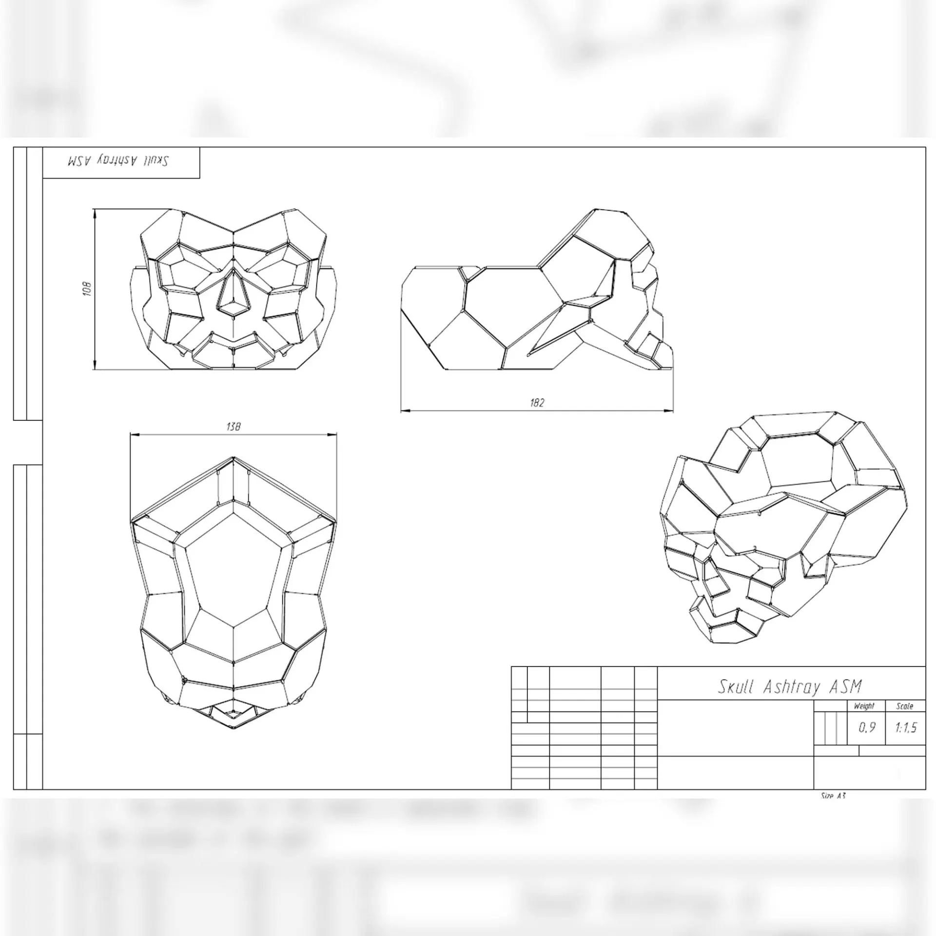 DIY Welding Project Plans Drawings Skull Ashtray (DXF, PDF