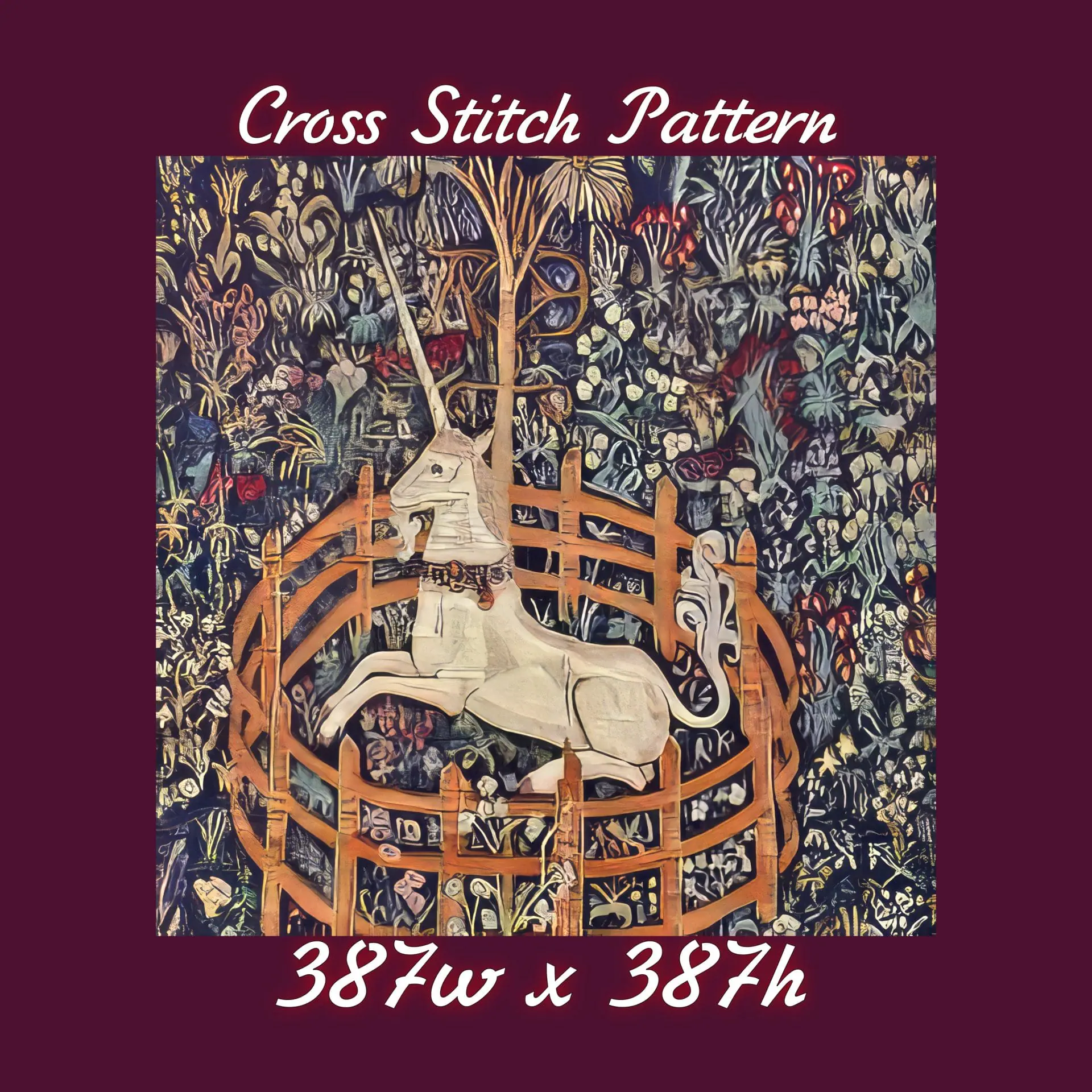 Vintage Cross Stitch Pattern The Unicorn is in Captivity 10 387