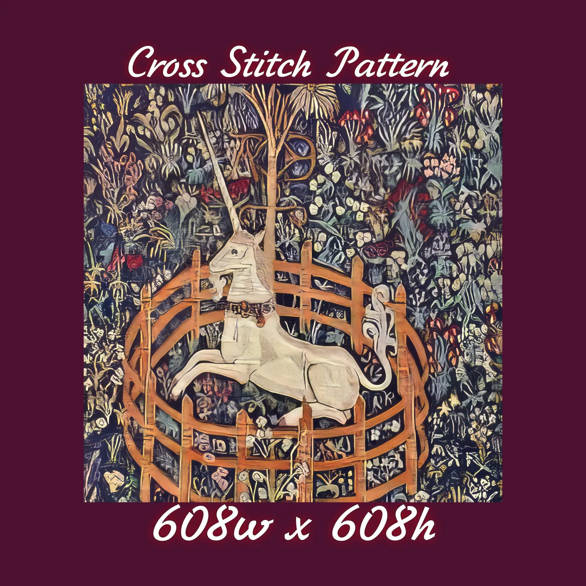 Vintage Cross Stitch Pattern The Unicorn is in Captivity 10 608
