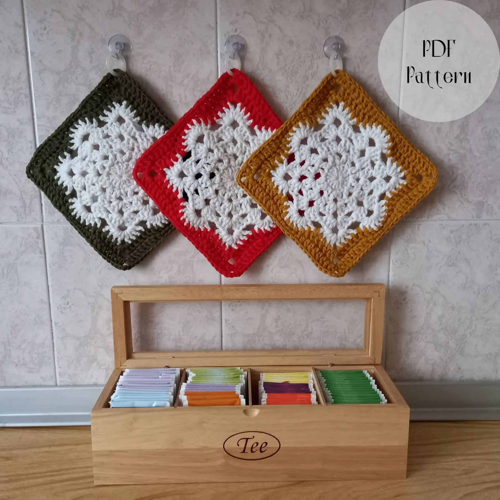 Crochet pattern potholder, Hot pad, Snowflake pattern 1 Crochet pattern potholder
