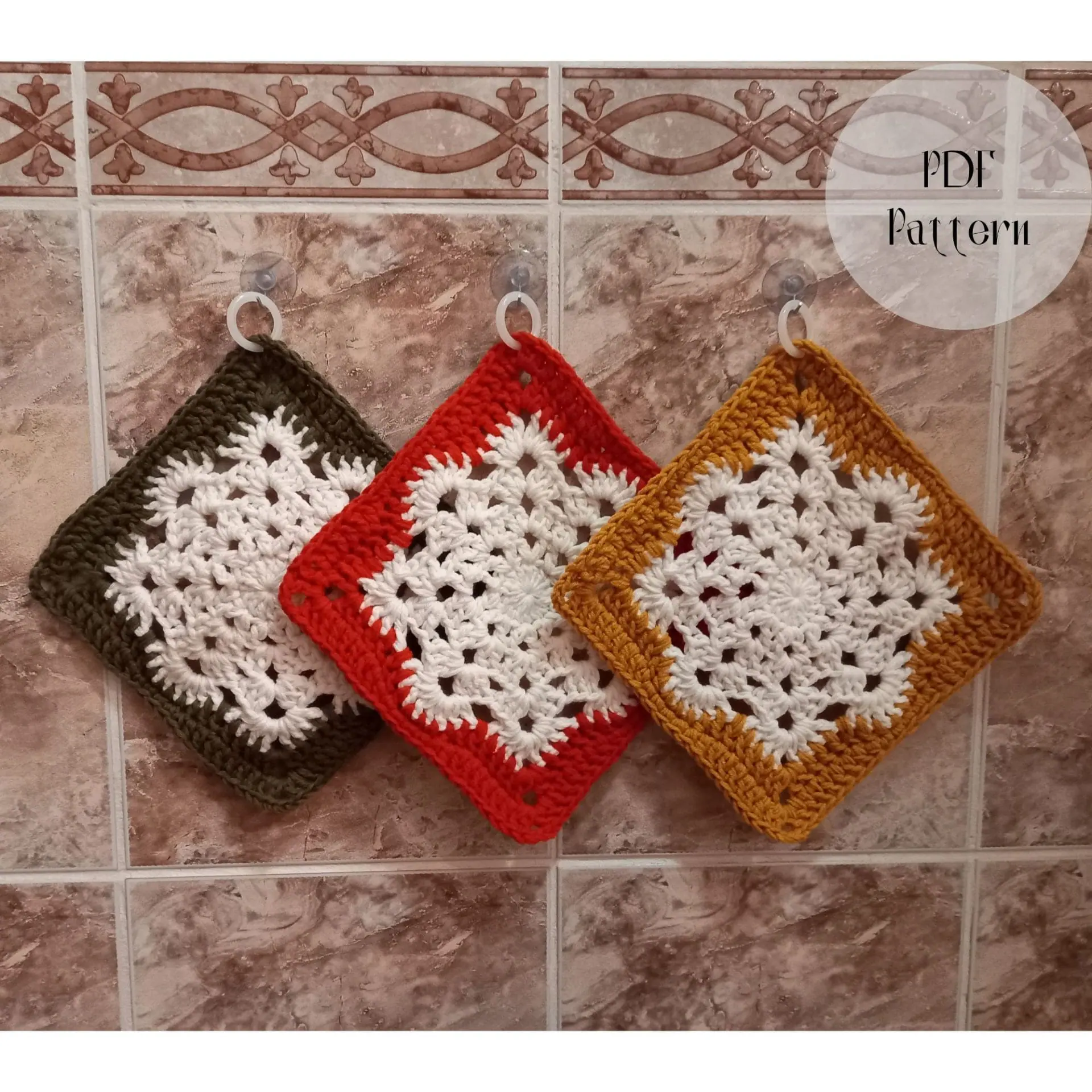 Crochet pattern potholder, Hot pad, Snowflake pattern 2 Thick hot pad, Interior decor, Cool gift