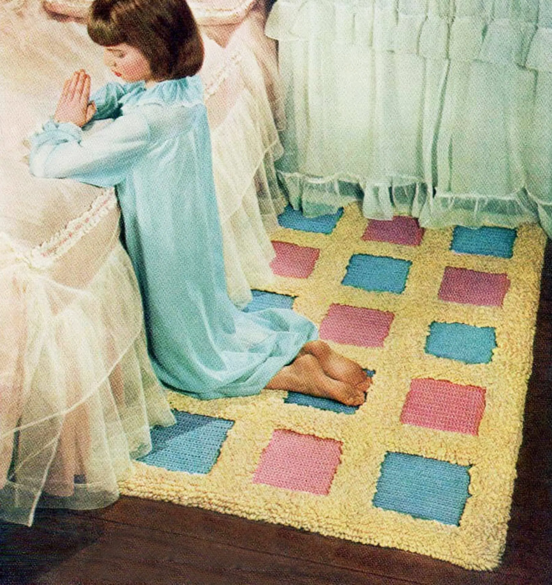 The blue and pink block rug, pattern vintage crochet, home decor 1 The blue and pink block rug, pattern vintage crochet, home decor