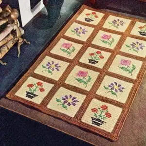 Vintage crochet pattern, embroidered block rug, home decor, pdf